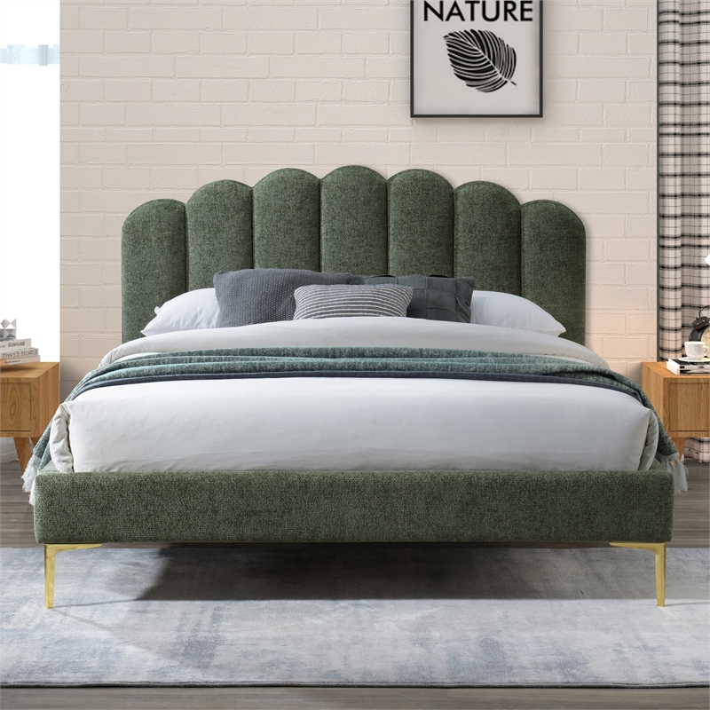 Omax Decor Bella Modern Fabric Upholstered Queen Platform Bed in Forest Green
