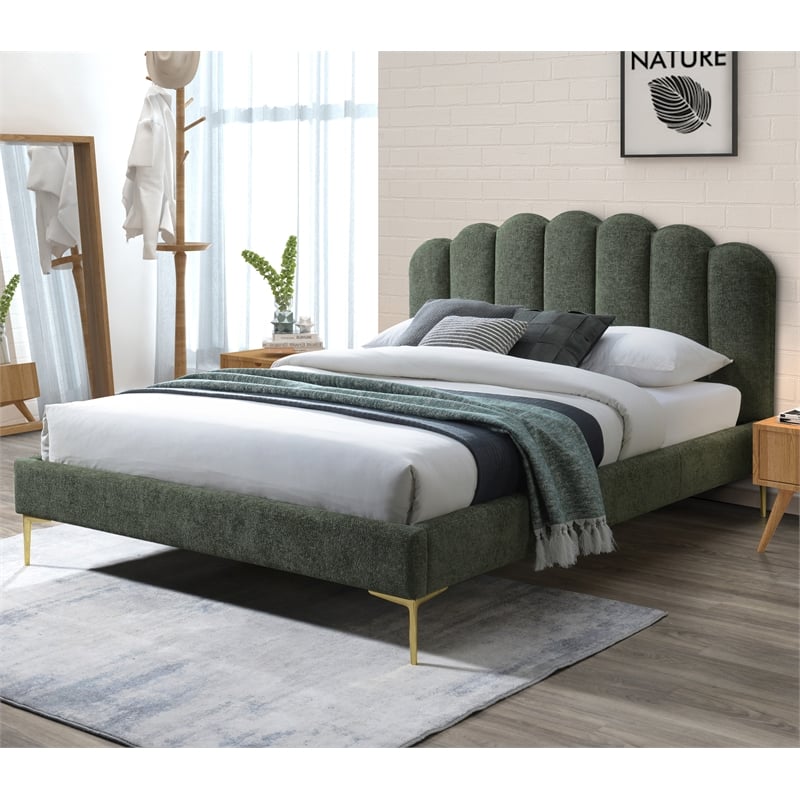 Omax Decor Bella Modern Fabric Upholstered Queen Platform Bed in Forest Green