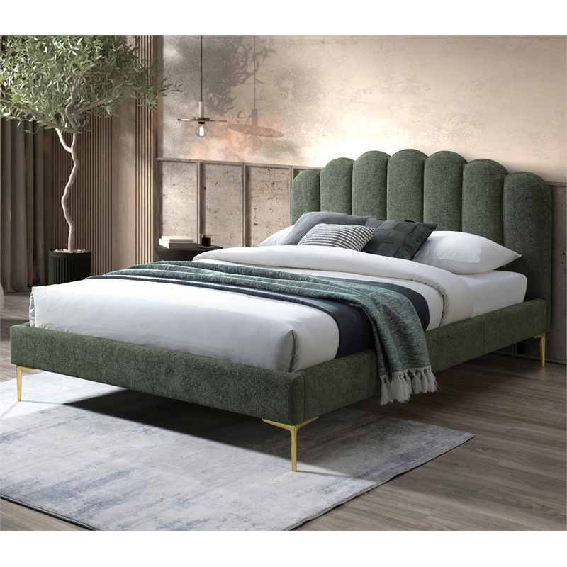 Omax Decor Bella Modern Fabric Upholstered Queen Platform Bed in Forest Green