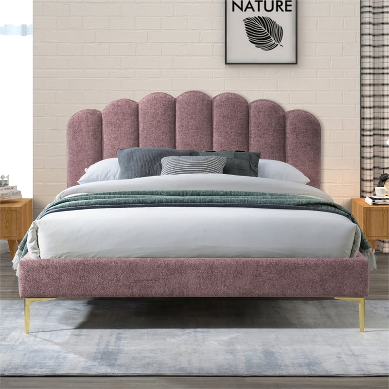 Omax Decor Bella Modern Fabric Upholstered Queen Platform Bed in Ash Rose Pink