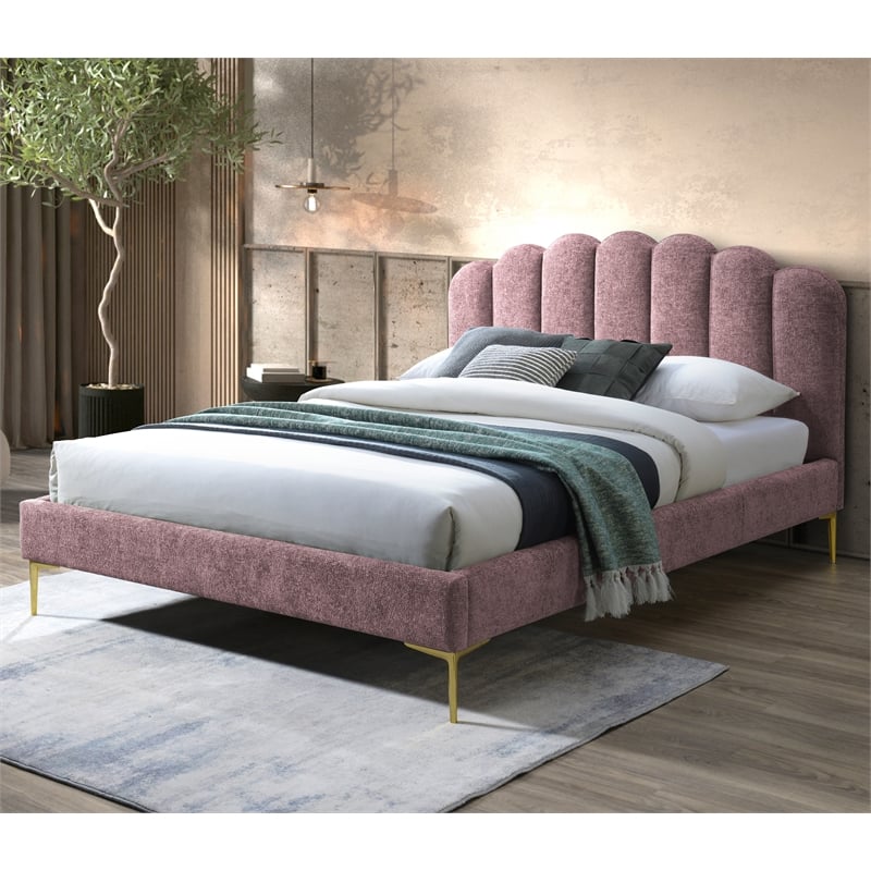 Omax Decor Bella Modern Fabric Upholstered Queen Platform Bed in Ash Rose Pink