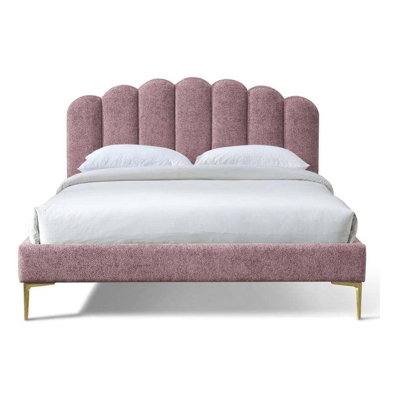 Omax Decor Bella Modern Fabric Upholstered Queen Platform Bed in Ash Rose Pink