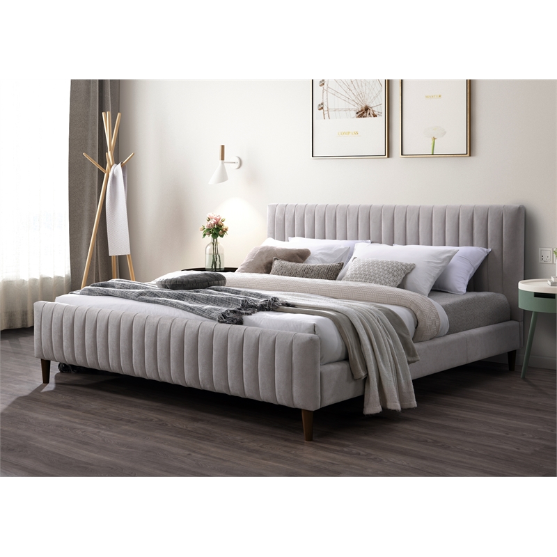 Omax Decor Spencer Upholstered Mid-Century Fabric King Platform Bed in Gray