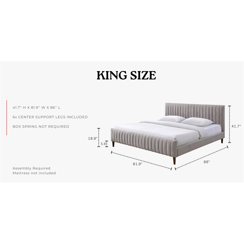 Omax Decor Spencer Upholstered Mid-Century Fabric King Platform Bed in Gray