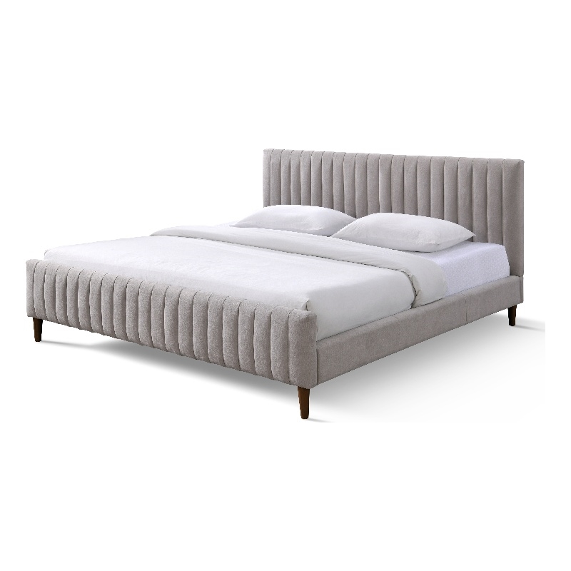 Omax Decor Spencer Upholstered Mid-Century Fabric King Platform Bed in Gray