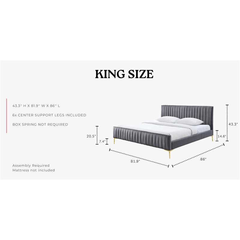 Omax Decor Julia Upholstered Contemporary Fabric King Platform Bed in Charcoal