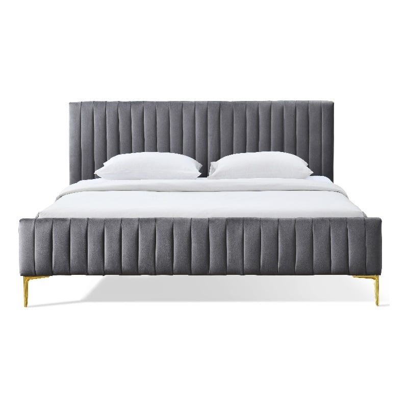 Omax Decor Julia Upholstered Contemporary Fabric King Platform Bed in Charcoal
