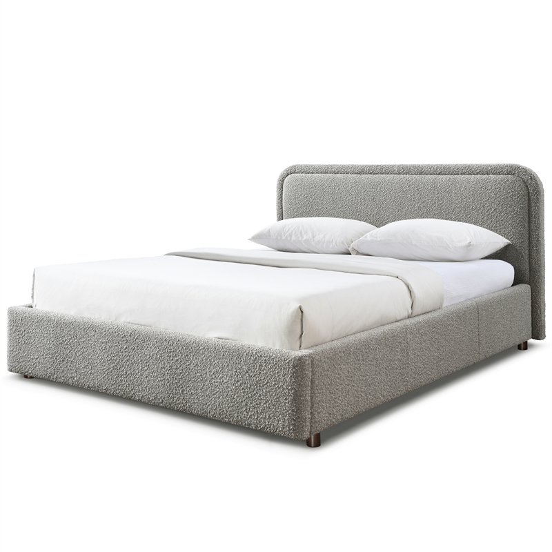Omax Decor Chloe Upholstered Platform Queen Bed in Gray Boucle Fabric