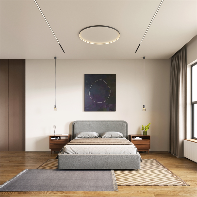 Omax Decor Chloe Upholstered Platform Queen Bed in Gray Boucle Fabric