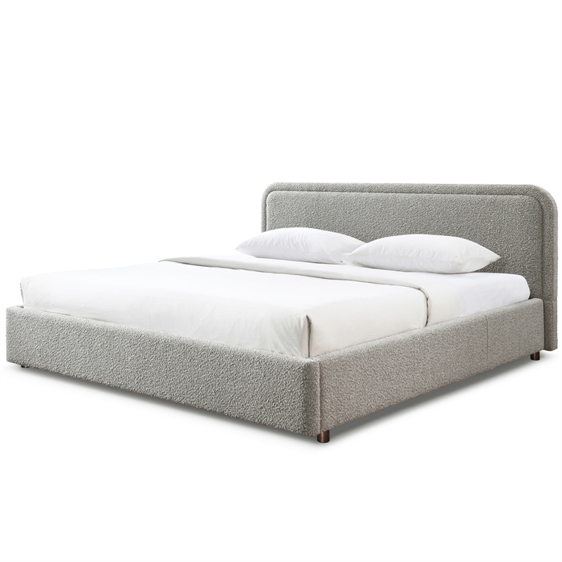 Omax Decor Chloe Upholstered Platform King Bed in Gray Boucle Fabric