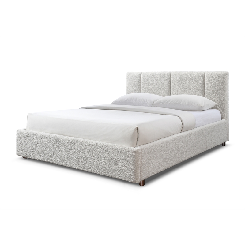 Omax Decor Venice Upholstered Platform Queen Bed in Cream Beige Boucle Fabric