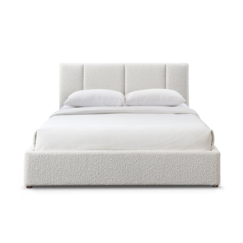Omax Decor Venice Upholstered Platform Queen Bed in Cream Beige Boucle Fabric