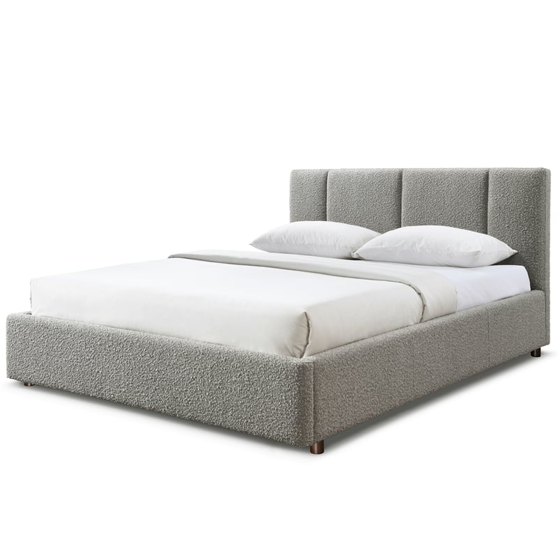 Omax Decor Venice Upholstered Platform Queen Bed in Gray Boucle Fabric