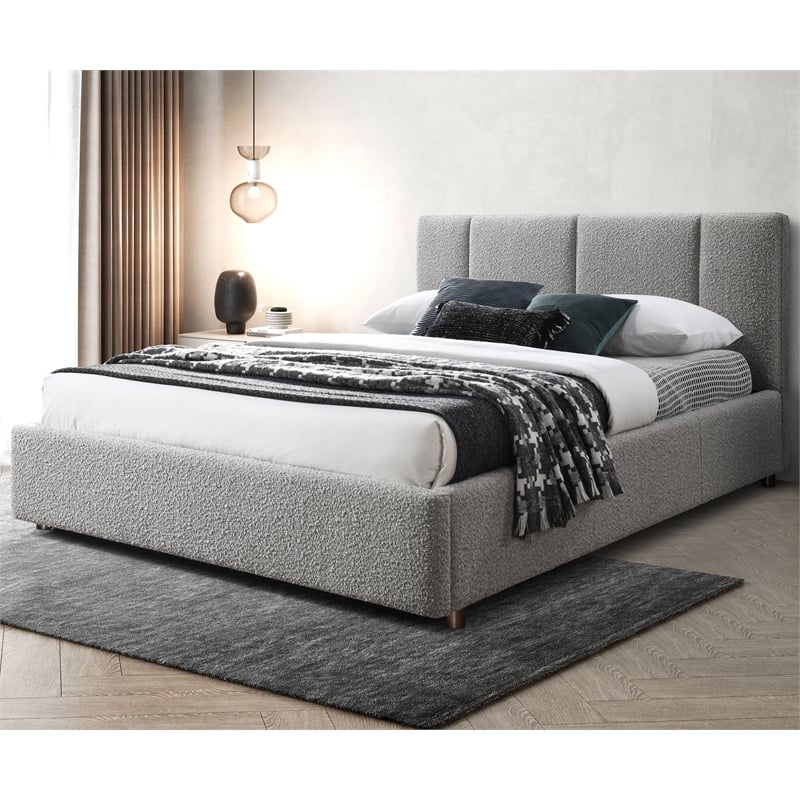 Omax Decor Venice Upholstered Platform Queen Bed in Gray Boucle Fabric