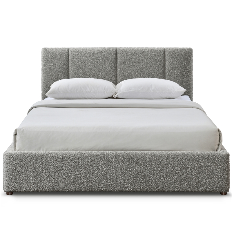 Omax Decor Venice Upholstered Platform Queen Bed in Gray Boucle Fabric