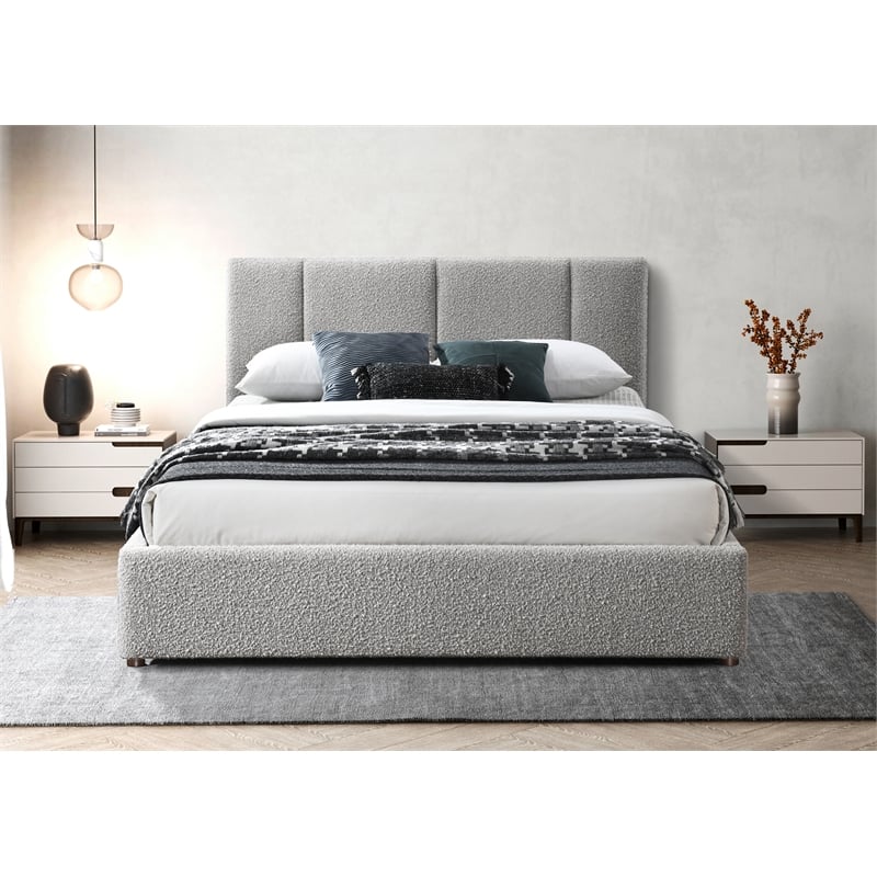 Omax Decor Venice Upholstered Platform Queen Bed in Gray Boucle Fabric