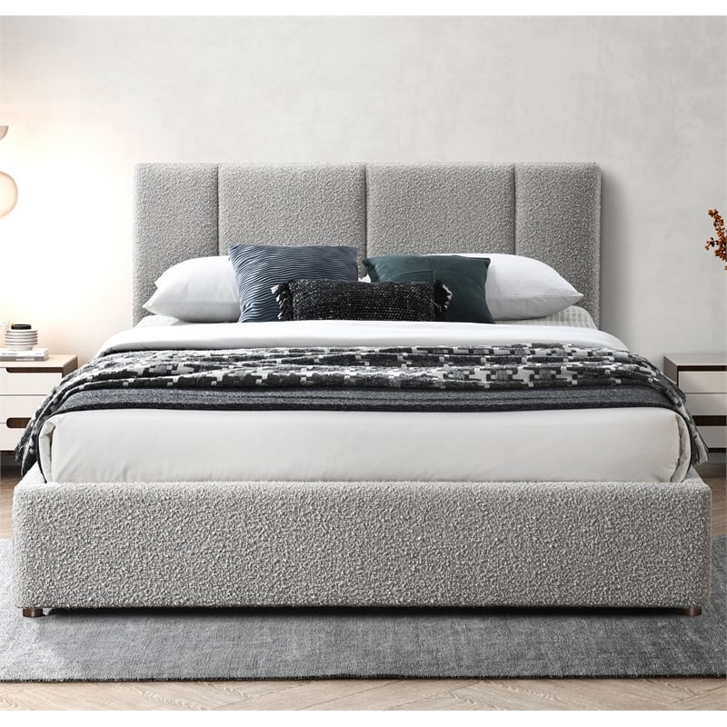 Omax Decor Venice Upholstered Platform Queen Bed in Gray Boucle Fabric