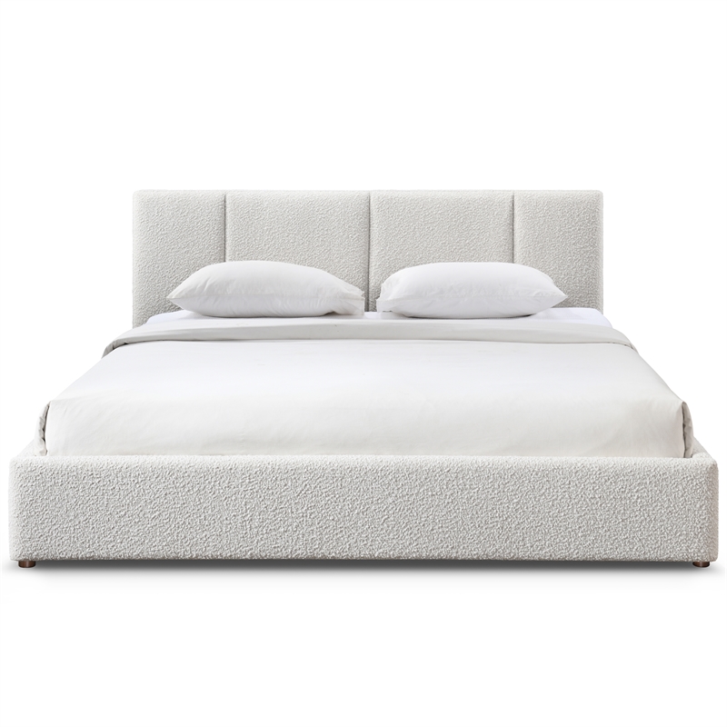 Omax Decor Venice Upholstered Platform King Bed in Cream Beige Boucle Fabric