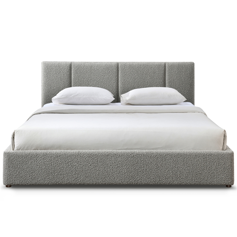 Omax Decor Venice Upholstered Platform King Bed in Gray Boucle Fabric