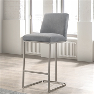 Omax Decor Sydney 26&quot Stainless Steel and Velvet Counter Stool in Gray