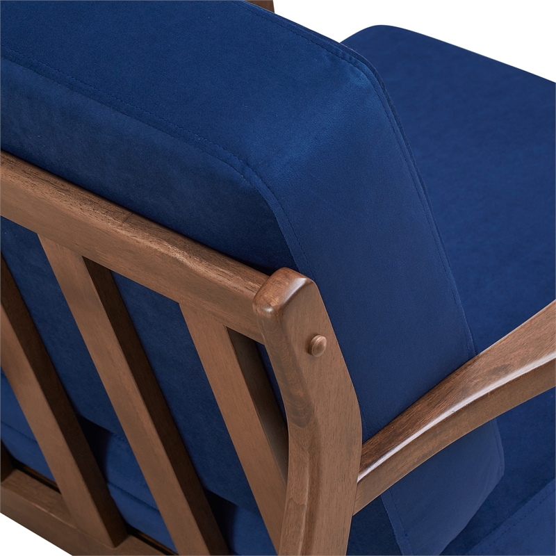 Omax Decor Jasper Solid Wood and Velvet Upholstered Accent Armchair in Blue