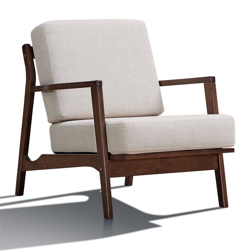 Omax Decor Jasper Solid Wood and Fabric Upholstered Accent Armchair in Beige