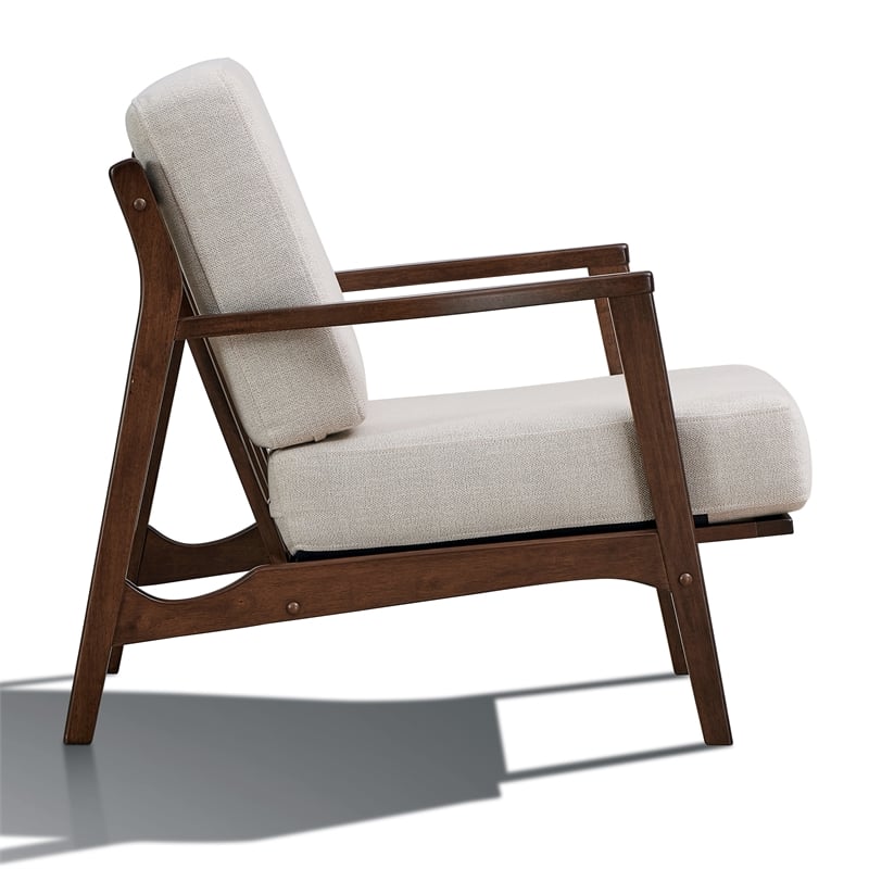 Omax Decor Jasper Solid Wood and Fabric Upholstered Accent Armchair in Beige