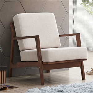 Omax Decor Jasper Solid Wood and Fabric Upholstered Accent Armchair in Beige