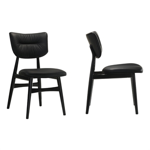 Omax Decor Joss Solid Wood Leather Dining Chairs in Black (Set of 2)
