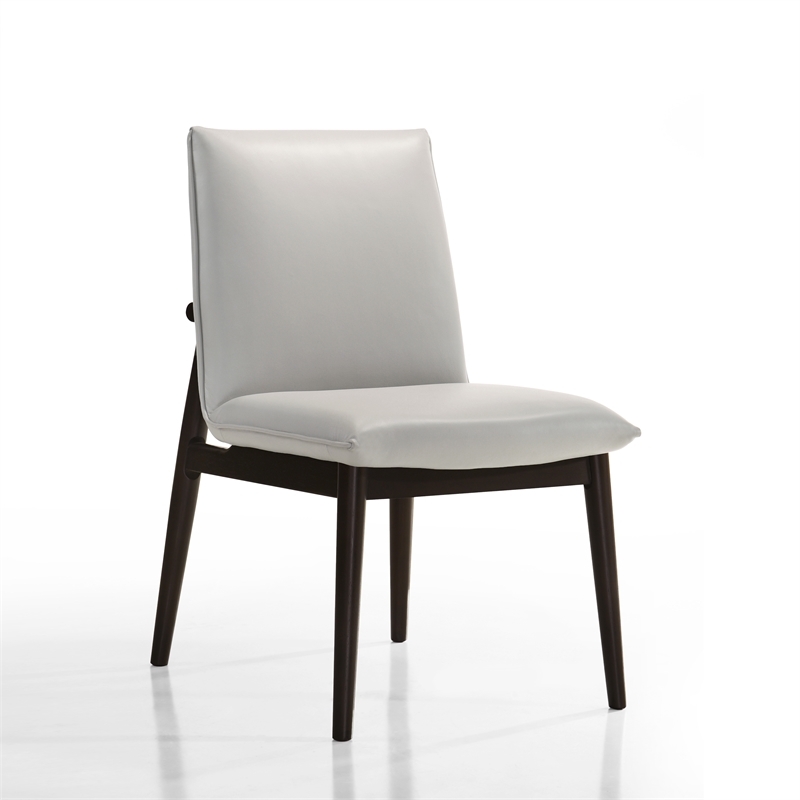 Omax Decor Jean Solid Wood Full Leather Dining Chairs in Light Gray (Set of 2)