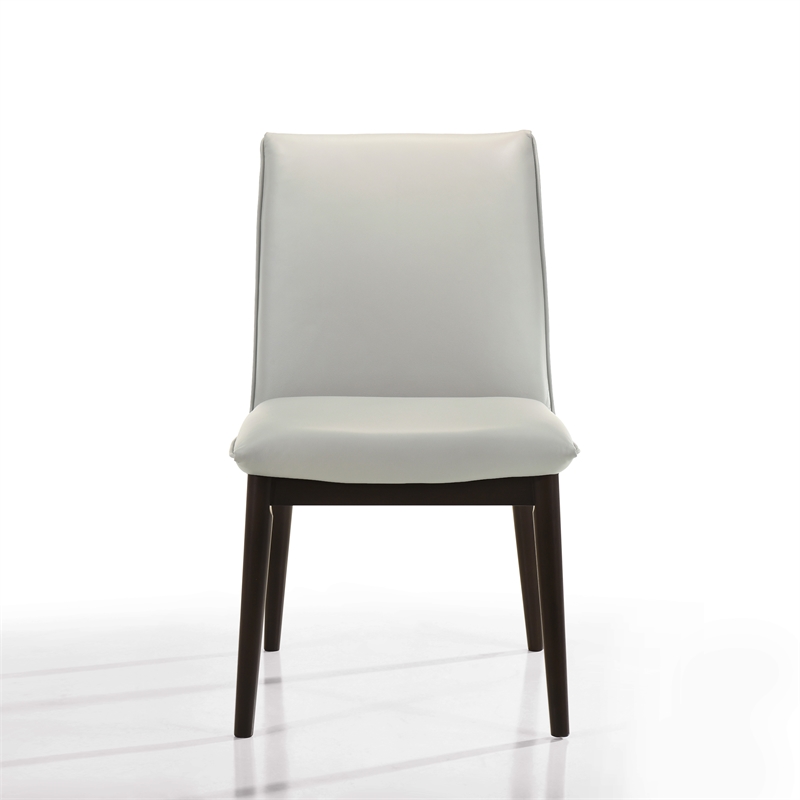 Omax Decor Jean Solid Wood Full Leather Dining Chairs in Light Gray (Set of 2)