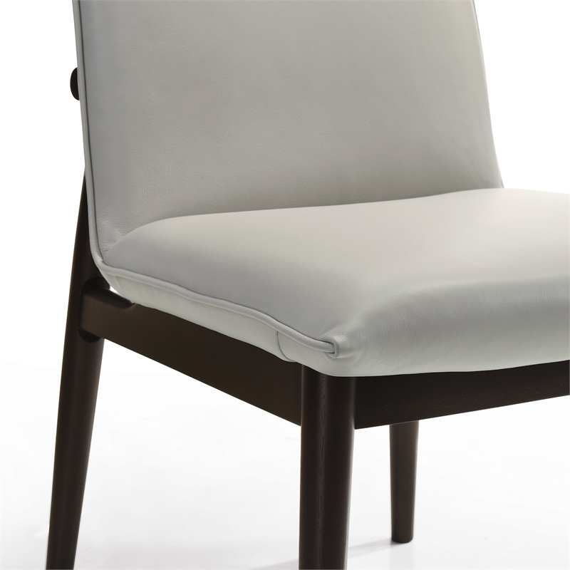 Omax Decor Jean Solid Wood Full Leather Dining Chairs in Light Gray (Set of 2)