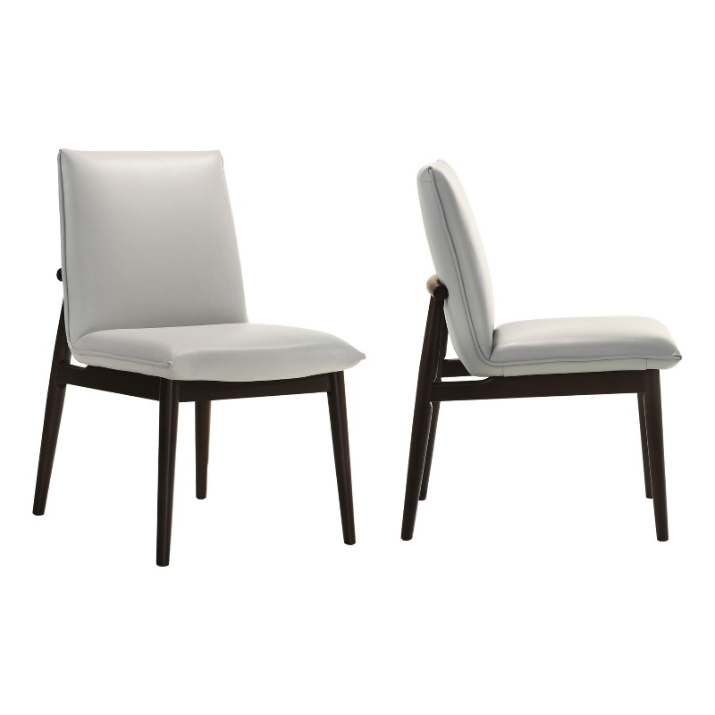 Omax Decor Jean Solid Wood Full Leather Dining Chairs in Light Gray (Set of 2)