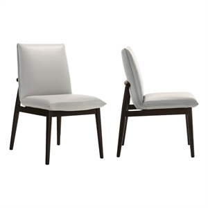 Omax Decor Jean Solid Wood Full Leather Dining Chairs in Light Gray (Set of 2)