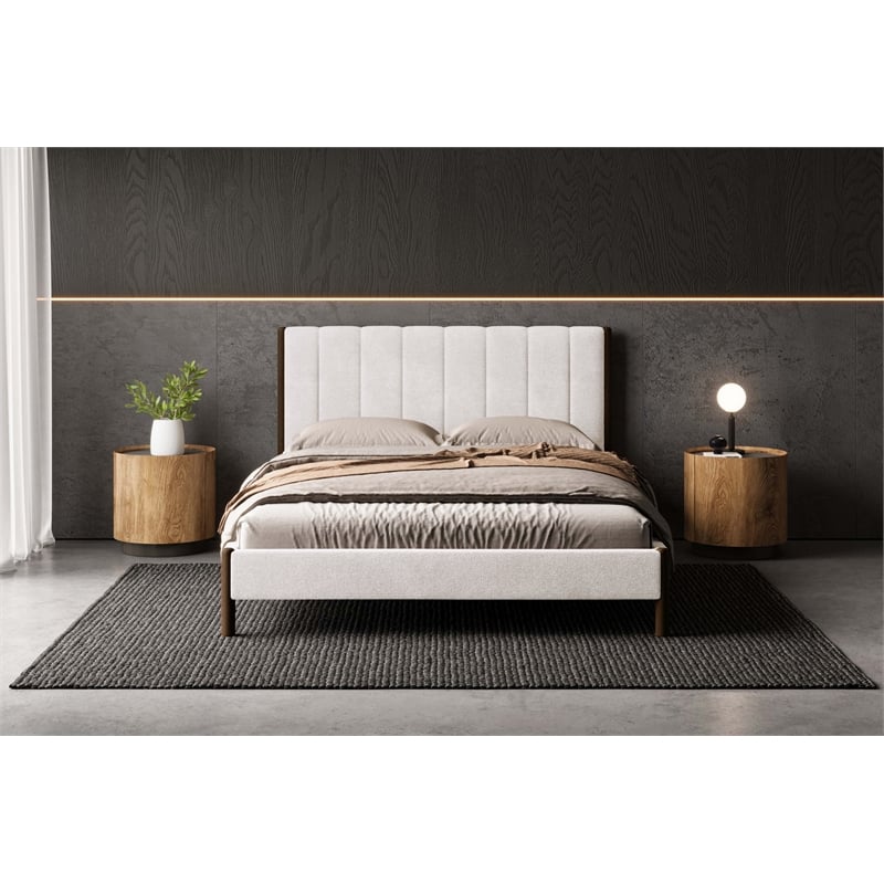 Omax Decor Exton Upholstered Platform Queen Bed in Cream Fabric