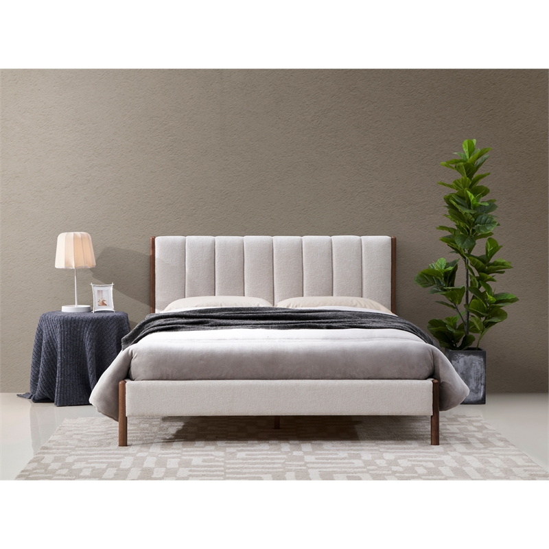 Omax Decor Exton Upholstered Platform Queen Bed in Cream Fabric