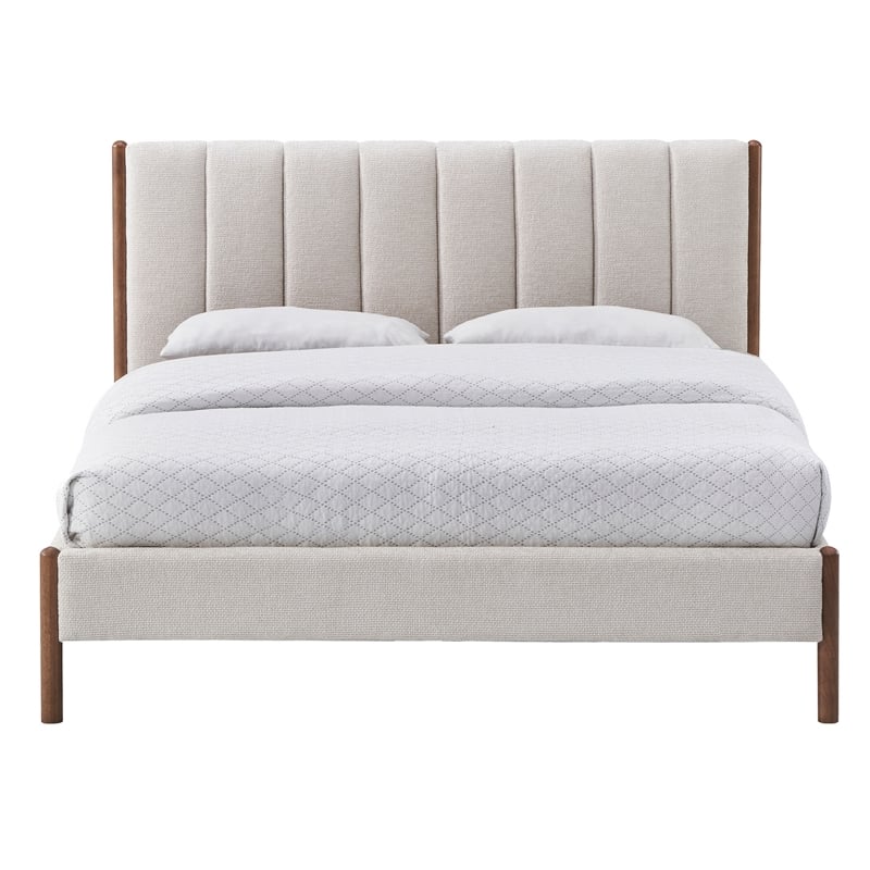 Omax Decor Exton Upholstered Platform Queen Bed in Cream Fabric