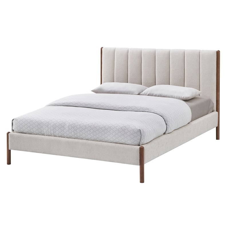 Omax Decor Exton Upholstered Platform Queen Bed in Cream Fabric