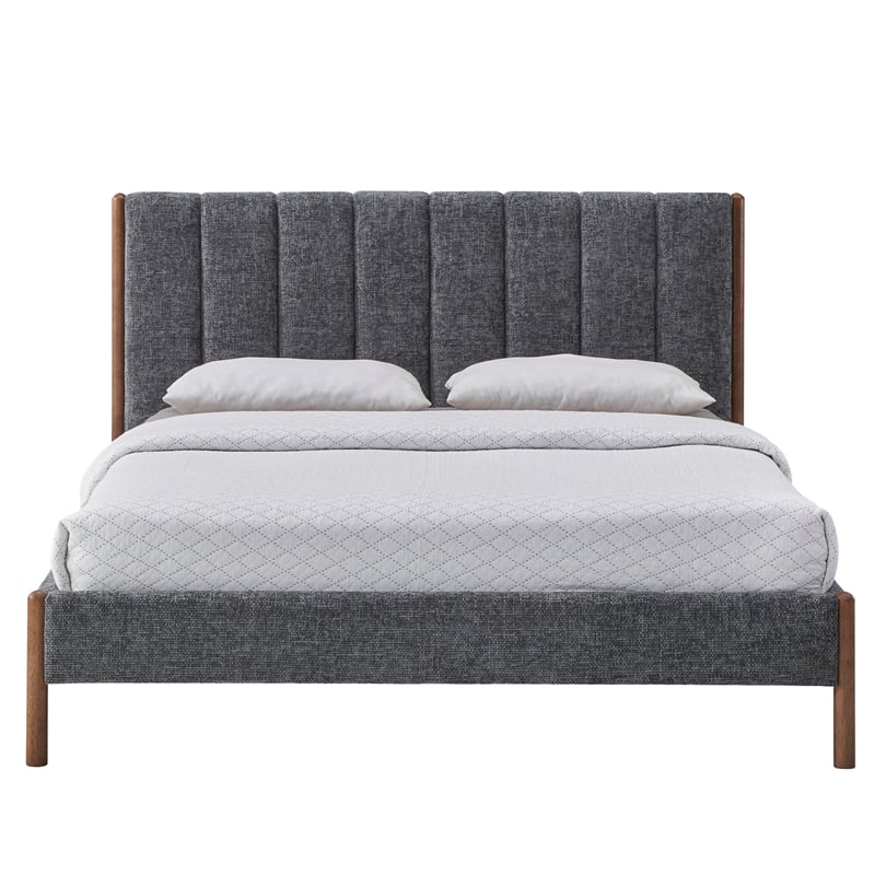 Omax Decor Exton Upholstered Platform Queen Bed in Dark Gray Fabric