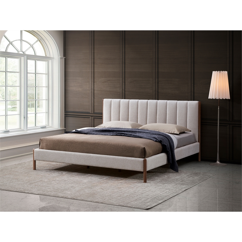 Omax Decor Exton Upholstered Platform King Bed in Cream Fabric