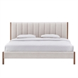 Omax Decor Exton Upholstered Platform King Bed in Cream Fabric