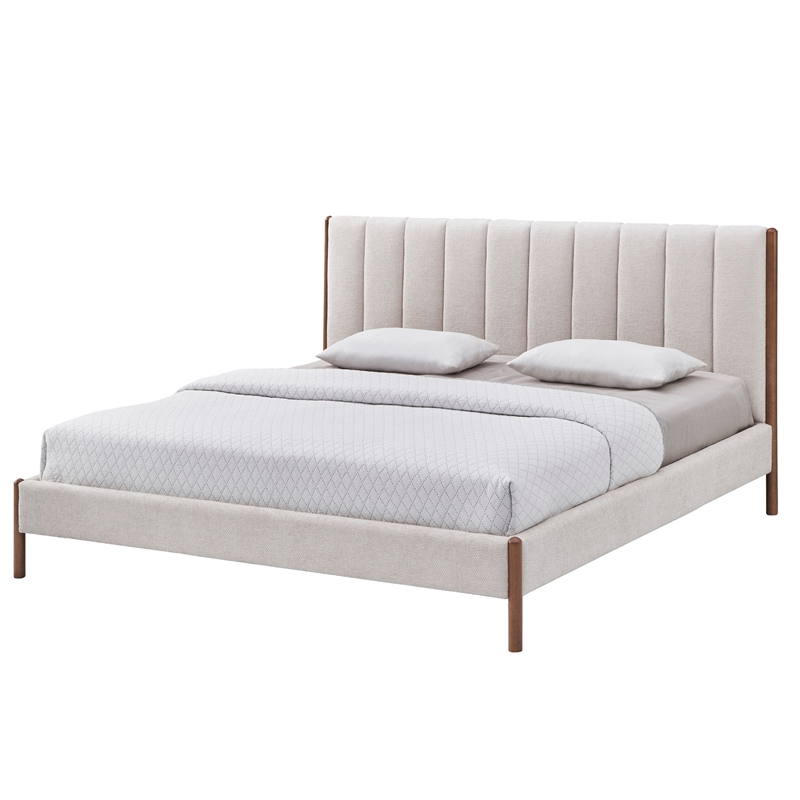 Omax Decor Exton Upholstered Platform King Bed in Cream Fabric