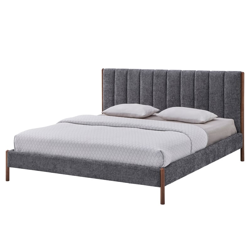 Omax Decor Exton Upholstered Platform King Bed in Dark Gray Fabric