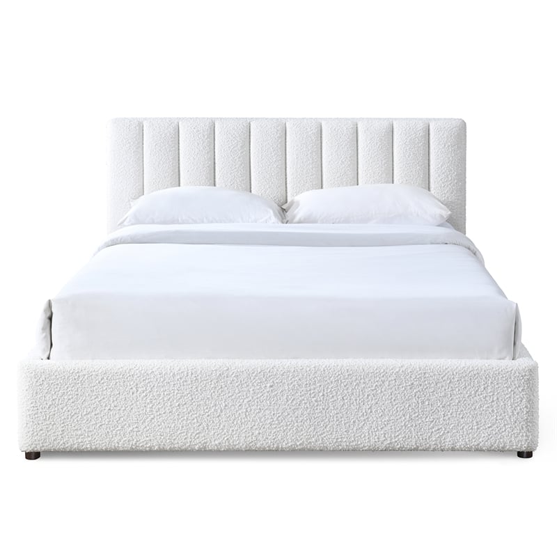 Omax Decor Jaxon Upholstered Platform Queen Bed in White Boucle Fabric