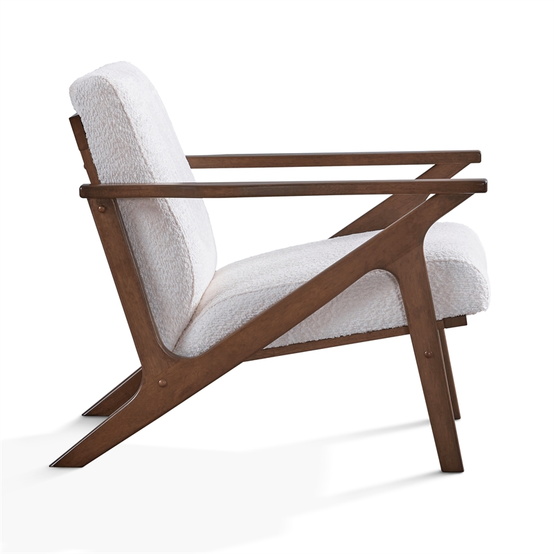 Omax Decor Zola Solid Wood and Fabric Upholstered Accent Armchair in White