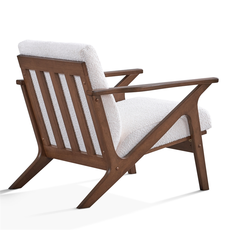 Omax Decor Zola Solid Wood and Fabric Upholstered Accent Armchair in White