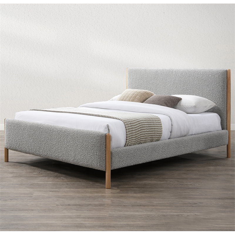 Omax Decor Liana Upholstered Platform Queen Bed in Gray Boucle Fabric