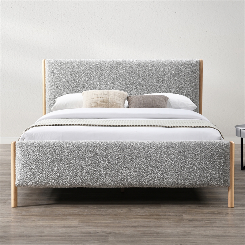 Omax Decor Liana Upholstered Platform Queen Bed in Gray Boucle Fabric