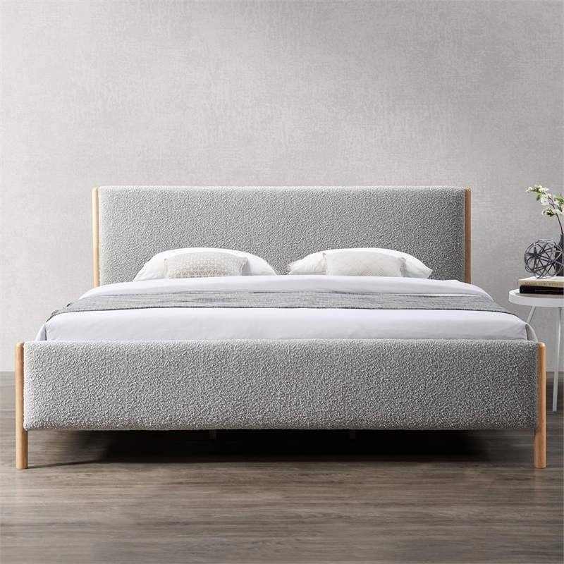 Omax Decor Liana Upholstered Platform King Bed in Gray Boucle Fabric