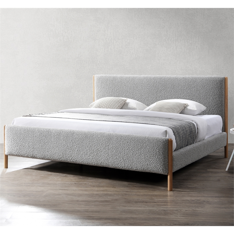 Omax Decor Liana Upholstered Platform King Bed in Gray Boucle Fabric